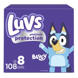 Luvs Size 8 Baby Diapers, Platinum Protection Bluey Diapers for Day & Night,Size 8, 108 Count
