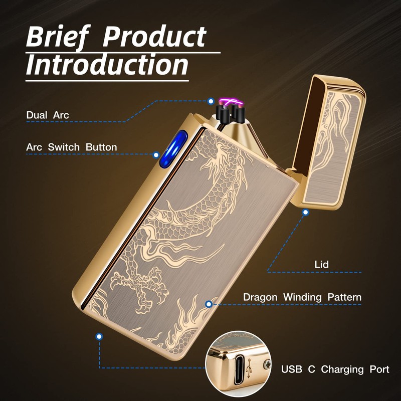 LcFun Electric USB Rechargeable Lighter, Windproof Plasma Dual Arc Lighter,