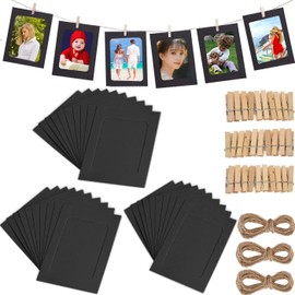 Fashion HW 30 PCS DIY Paper Photo Frames 4x6 Picture Frame with Wooden Clips and String Hanging Cardboard Photo Frame 10x15 cm Set for Home Wall Decor (Black)