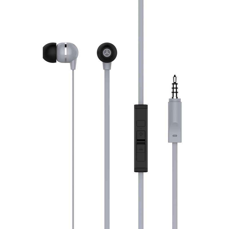 ATIVA™ Plastic Earbud Headphones with Flat Cable, Gray