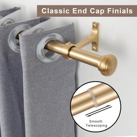 Heavy Curtain Rod,Adjustable Curtain Rod 1 inch Rods for Windows 72 to 144 inch with Round Cap,Ceiling Mount Drapery Rods with Premium Aluminum Brackets,Outdoor Curtain Rod for Patio,Warm Gold