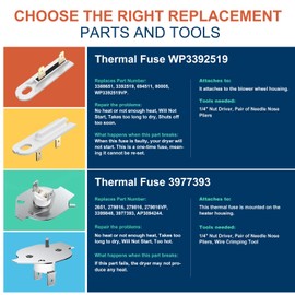 Kenmore Elite 110 70 80 Series Dryer Thermal Fuse & High-Limit Thermostat Kit, Compatible with Maytag & Whirlpool Electric & Gas Dryers