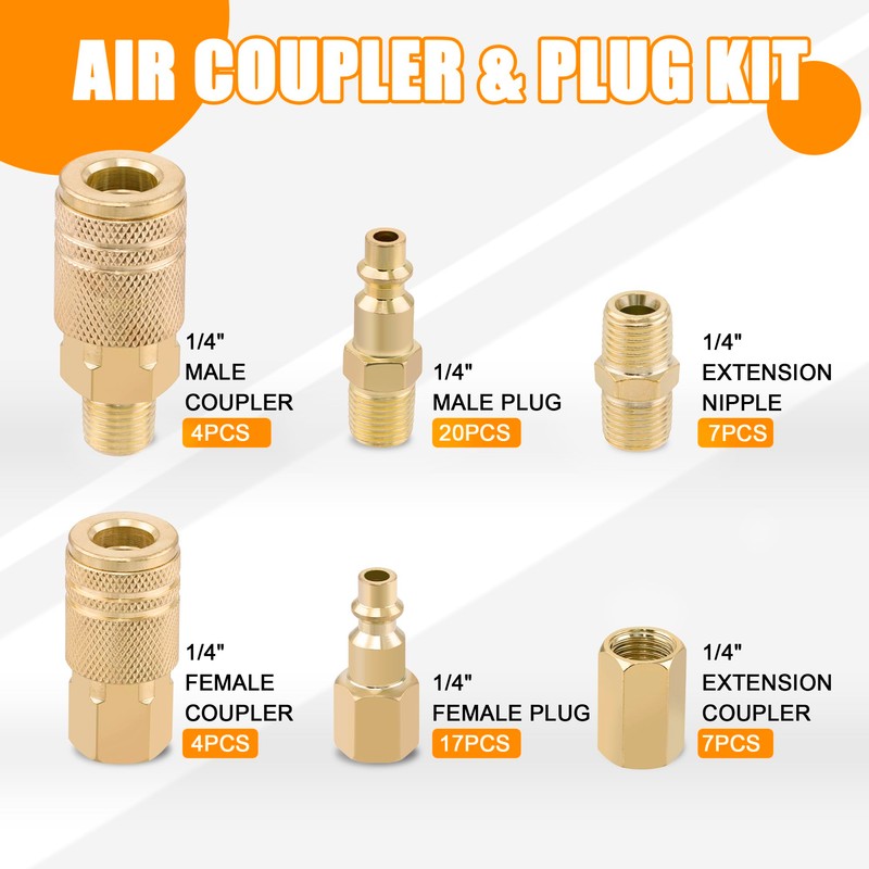 Air Coupler & Plug Kit,60Pcs 1/4 Inch NPT Air Tool