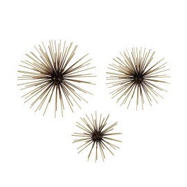 Homeroots Set Of 3 Starburst Black And Gold Metal Wall Art