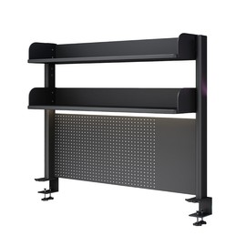 OXBZKMY Clamp on Desk Organizer Shelf with Pegboard, Black Desktop Bookshelf Storage Shelves for Home Office Dorm Gaming Desk, Space Saving Tabletop Display Rack Organization, 31.5x37.5in