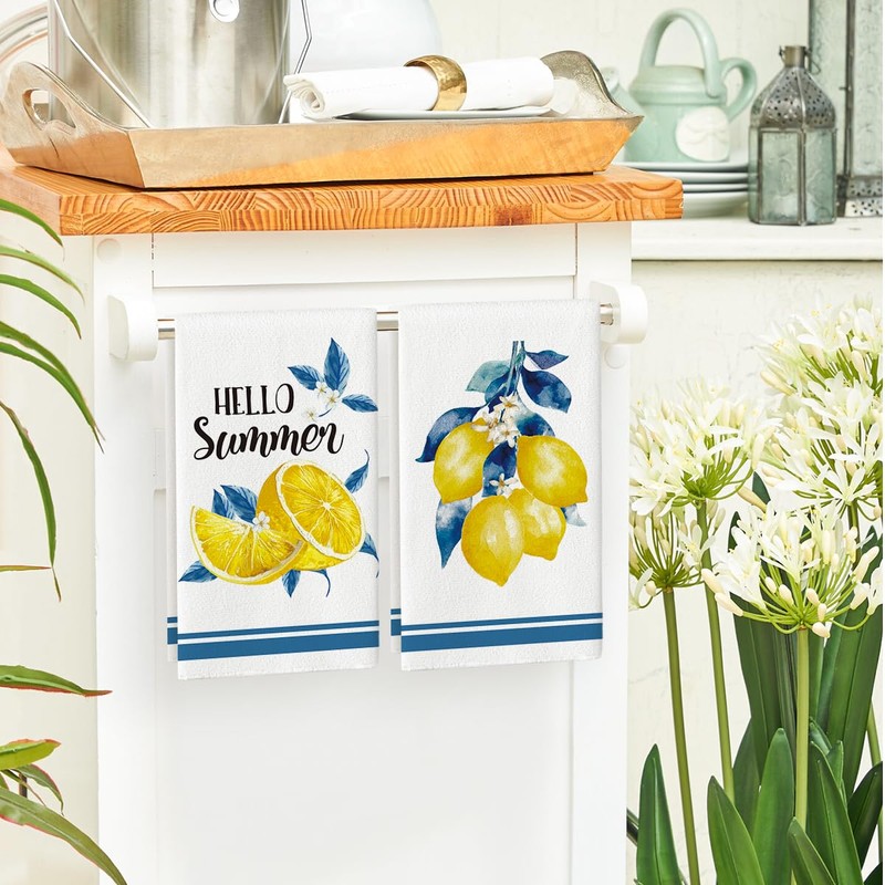 Artoid Mode Lemons Florals Hello Sunshine Summer Kitchen Towels Dish