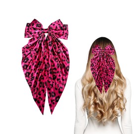 Bliceon Leopard Hair Bow Clip with Long Tail - Leopard Print Bow Hair Clip, Fashion Hair Accessories for Women and Girls, for Cosplay and Everyday Styling - Pink