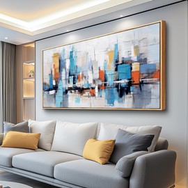 Lapremoly Large Canvas Wall Art For Living Room Wood Framed Wall Decor For Bedroom Office Decoration Urban Architectural Pictures Abstract Wall Paintings Prints Artwork Fashion Home Art Decor 24x48