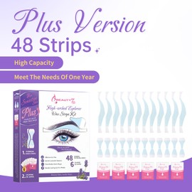 Beauty7 Sensitive High Arched Eyebrow Wax Strips Kit Plus Version Facial Hair Removal Eyebrow Waxing Strips 48 Strips 6 Calming Oil Wipes Home Waxing for Sensitive Skin Types for Women