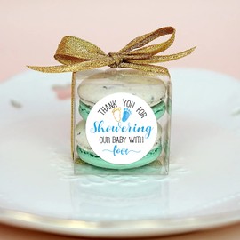 Blue Baby Shower Stickers, Thank You for Showering Our Baby with Love Stickers, Baby Shower Favors for Boys, Thank You Stickers Baby Shower, 2 Inch, Pack of 50.