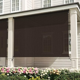 VICLLAX Outdoor Cordless Roller Shade 6' W x 6' H, Patio Shade Roll Up Outdoor Blinds for Front Porch Gazebo, Chocolate