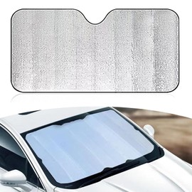 Crynod 1 PC Car Front Sunshade, 51.18" x 23.62" Thickened Environmentally Friendly Insulated Reflective Foam Cotton Windshield Sunshade, Interior Protection Accessories, for Most Cars, SUVs (Silver)