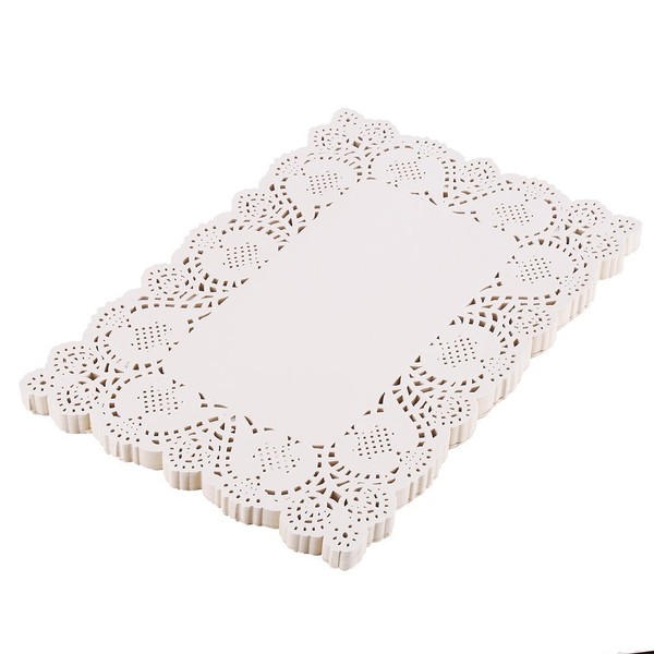 DECORA 200 Pieces White Rectangle Lace Paper Doilies Placemats for