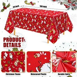 Newwiee 3 Pack Christmas Tablecloths 108 x 54 Inch Xmas Disposable Plastic Table Cover Holiday Rectangle Waterproof Tablecloth for Christmas Thanksgiving Party Table Decor(Retro Style)