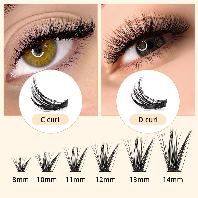 QUEWEL Lash Clusters 240Pcs Individual Lashes 40D+50D D Curl 8-14mm