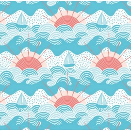 The Craft Cotton Co - by The Coast by Victoria Louise Sunset at The Sea Nautical Cotton Fabric by 0.5Metres 44'' Wide 100% Organic Cotton Fabric Crafts, Quilting, Sewing