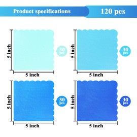 120PCS Dusty Blue Cocktail Party Napkins,Gradient Blue Scalloped Beverage Dessert Paper Napkin for Birthday Wedding