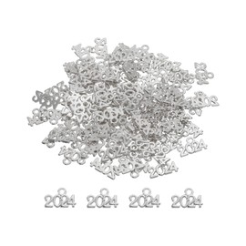 MECCANIXITY 2024 Year Number Charm Graduation Year Charm Silver for Tassel, DIY Jewelry Making, Necklace Bracelets, Keychain, Pack of 50