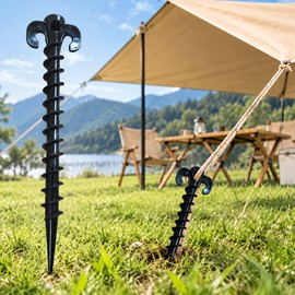 Black Plastic Screw Tent Stakes for Camping – Ground Anchors for Tents, Tarps, and Canopies