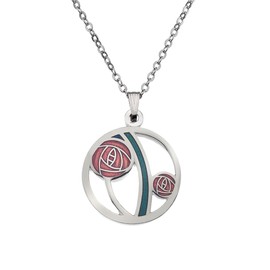 Sea Gems Rennie Mackintosh Fine Enamel Rose & Bar Design Necklace - 7681 (Red)