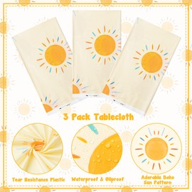 G1ngtar Here Comes The Son Party Tablecloths Retro Sunshine Boho Hippie Disposable Plastic Waterproof Rectangular Table Covers Bohemian First Trip Around The Sun Decorations Baby Shower Home Supplies