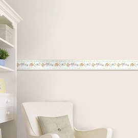 Concord Wallcoverings Wallpaper Border Floral Pattern Flowers Leaves Ornament for Living Room Bedroom Bathroom Powder Room, Beige Green Pink, 15 ft by 4 in PP79453