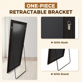 ABSWHLM Full Length Mirror 65"x24" - Beveled Edge Rustic Black Dressing Mirror, Solid Wood Frame, Wall Mounted or Standing for Bedroom, Entryway, Living Room