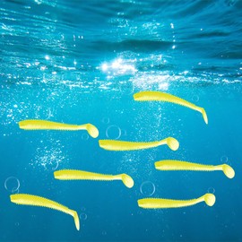 TIXIPEM 2.17" T-Tail Soft Fishing Lures [30-Pack] - Paddle Tail Swim Bait for Bass Trout in Saltwater & Freshwater - Rigged with 4 & 6 Hooks - Yellow & Durable ABS Plastic