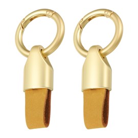 sourcing map 2pcs Car Key Chain Ring Clip 3.1" x 1.4" Small Leather Keychain Key Fob Key Fob Accessory with Keyrings for Home Car Keys, Champagne Gold Dark Yellow