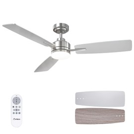 Amico Ceiling Fans with Lights, 52 Inch Ceiling Fan with Light and Remote Control, Nickel Fan, Reversible, 3CCT, Dimmable, Noiseless, Ceiling Fan for Bedroom, Indoor/Outdoor Use