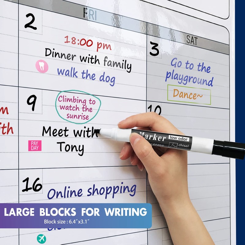 Dry Erase Vertical Three Month Laminated jumbo Wall Calendar, 46
