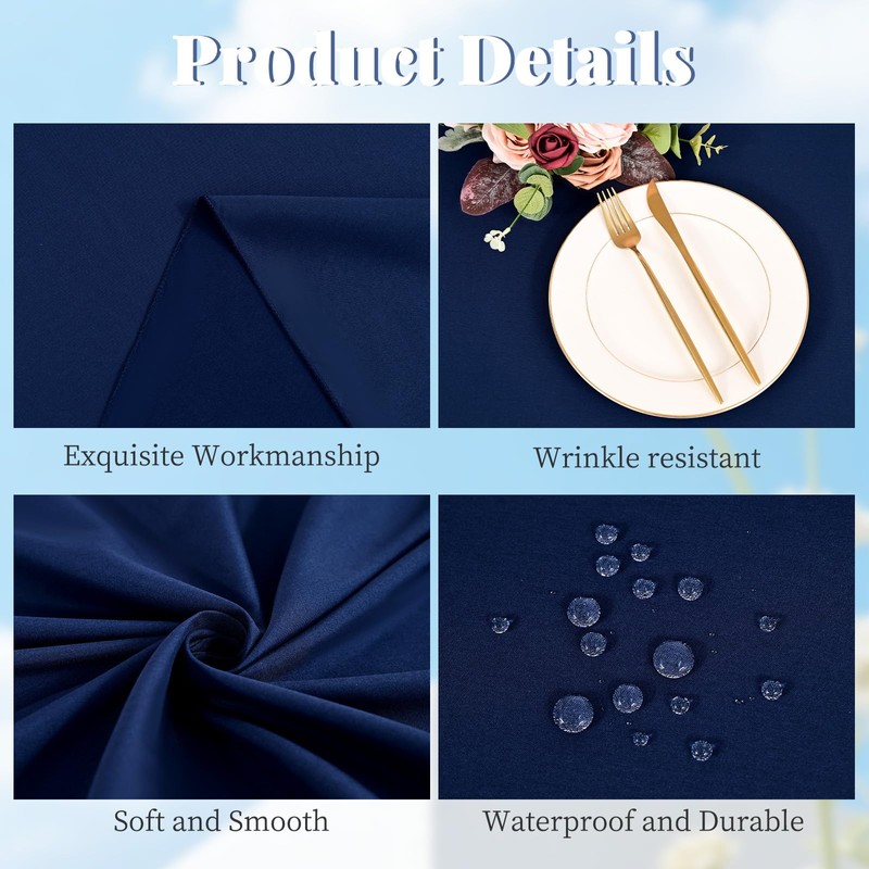 Pesonlook 10 Pack Navy Blue Round Tablecloth 120 Inch, Waterproof