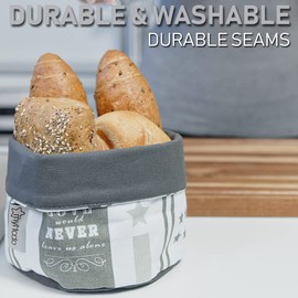 myHodo Cotton Bread Basket, 20cm - Modern 2-in-1 Vintage Design - Roll & Bread Baskets for Table and Kitchen - Storage Basket for Baby & Bath - Changing Table Organiser, Bread Bag, Small Cotton Hamper