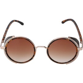Steampunk 002 Retro Gothic Vintage Hippie Colored Metal Round Circle Frame Sunglasses Brown Lens OWL