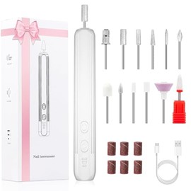 Drill Para uas Profesional, Lima de Uas Elctrica, Kit Taladro de Uas Recargable con 12 Puntas y Papel de Lija, 3 Velocidades Ajustables, con Luz LED, 