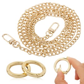 BETESSIN Handbag Chain Metal Gold 120 cm Carry Strap with 2 Pieces Carabiner Ring O-Ring Bags Chains Shoulder Strap Purse Shoulder Strap Chain Strap DIY Bag Making Crafts