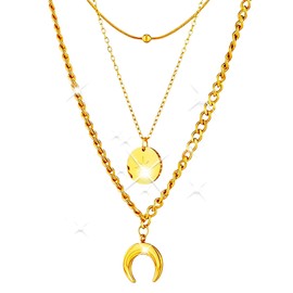Women's Gold Chain, Vintage Crescent Moon Pendant with Small Round Beads, Women's Gold Simple Moon Pendant Necklaces, Moon Phas, Layering Chain Suitable for Girls (Golden), Synthesis, Synthesis