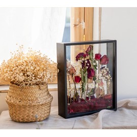 Wooden Dried Flower Photo Frame Dried Flower Display Stand Decorative Floating Photo Frame,Double Sided Plexiglass Shadow Box Picture Frame,for Display Dried Flowers,Handicrafts(black-8x12)