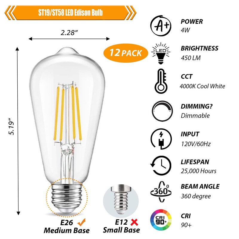 winsaLED 12 Pack 4000K Cool White Dimmable LED Light Bulbs