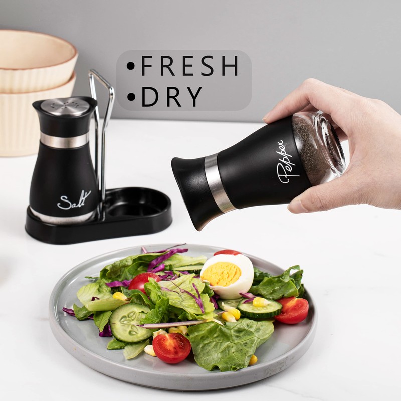 Lonffery Salt and Pepper Shakers Set, Stainless Steel with Glass