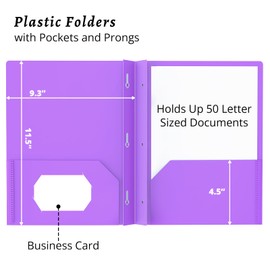 FUCDTEFC 2 Pocket Folder with Prong, 6 Pack Plastic Folders with Pockets, File Folders with Fasteners, Heavy Duty Two Pocket 3 Prong Folders for Office School Letter Size, 6 Bright Color