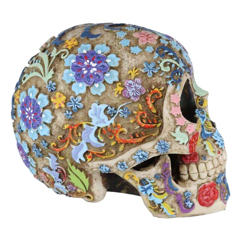 Ebros Totenkopf-Figur Dias De Los Muertos, Blumenschädel, Blumen- und Tierwelt,