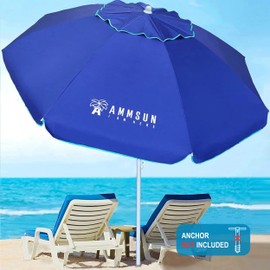 AMMSUN 6.5 ft Heavy Duty Beach Umbrella for Sand with tilt Air Vent Sun Shelter, UV 50+ Protection Outdoor Sunshade Umbrellas and Parasols with Carry Bag for Patio Garden Beach Pool Backyard Navy