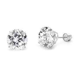 14k REAL White Gold 8mm Round Solitaire Basket Set Stud Earrings with Screw Back