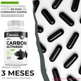 BioHerb® | Carbón Activado Micronizado con 180 Cápsulas de 500 mg, Formulación 100% Pura, Limpieza Profunda, Soporte Digestivo y Eliminación de Metale
