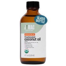 J MAC BOTANICALS Organic Fractionated Coconut Oil (4 oz Glass Bottle) Organic Carrier Oil and moisturizer