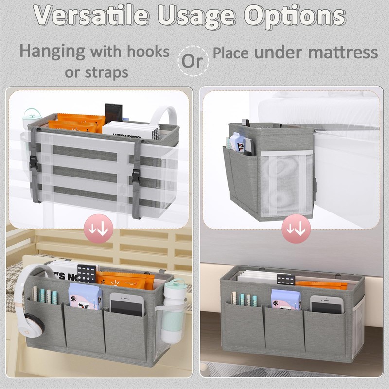 Edudif Dual-purpose Bedside Caddy Bedside Organizer, Bed Caddy with 6