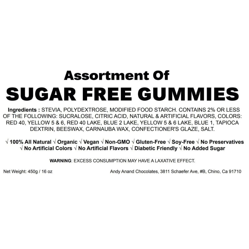 ANDY ANAND CHOCOLATIER Sugar Free Gummies made with Agar Agar