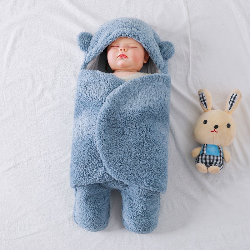 Baby Swaddle Blanket Polyester Wool Cartoon Pattern Soft Skin Friendly