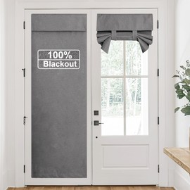 RYB HOME Grey 100% Blackout French Door Linen Curtain for Window, Fully Light Blocking Privacy Window Drapes for Front Doors Lightweight Tie up Shade, W 26 x L 72, 1 Panel